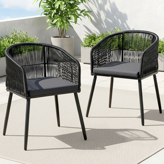 Gardeon 2PC Outdoor Dining Chairs Wicker Steel Black