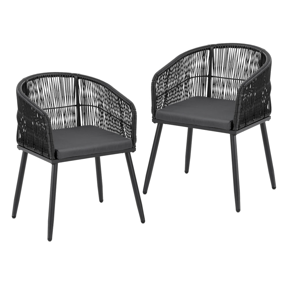 Gardeon 2PC Outdoor Dining Chairs Wicker Steel Black