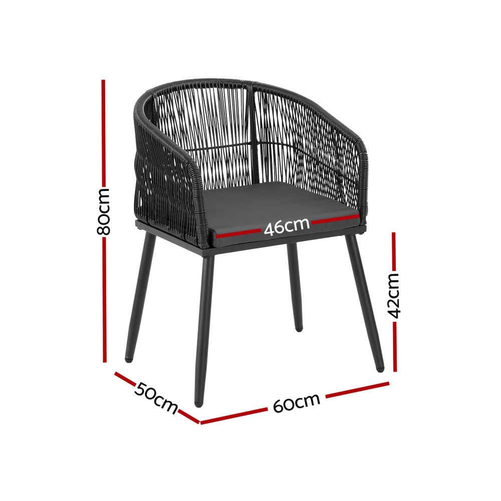 Gardeon 2PC Outdoor Dining Chairs Wicker Steel Black