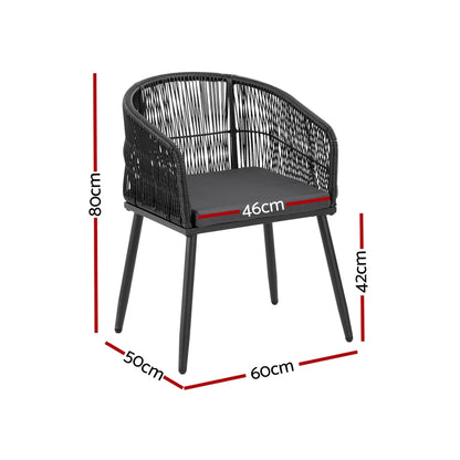 Gardeon 2PC Outdoor Dining Chairs Wicker Steel Black