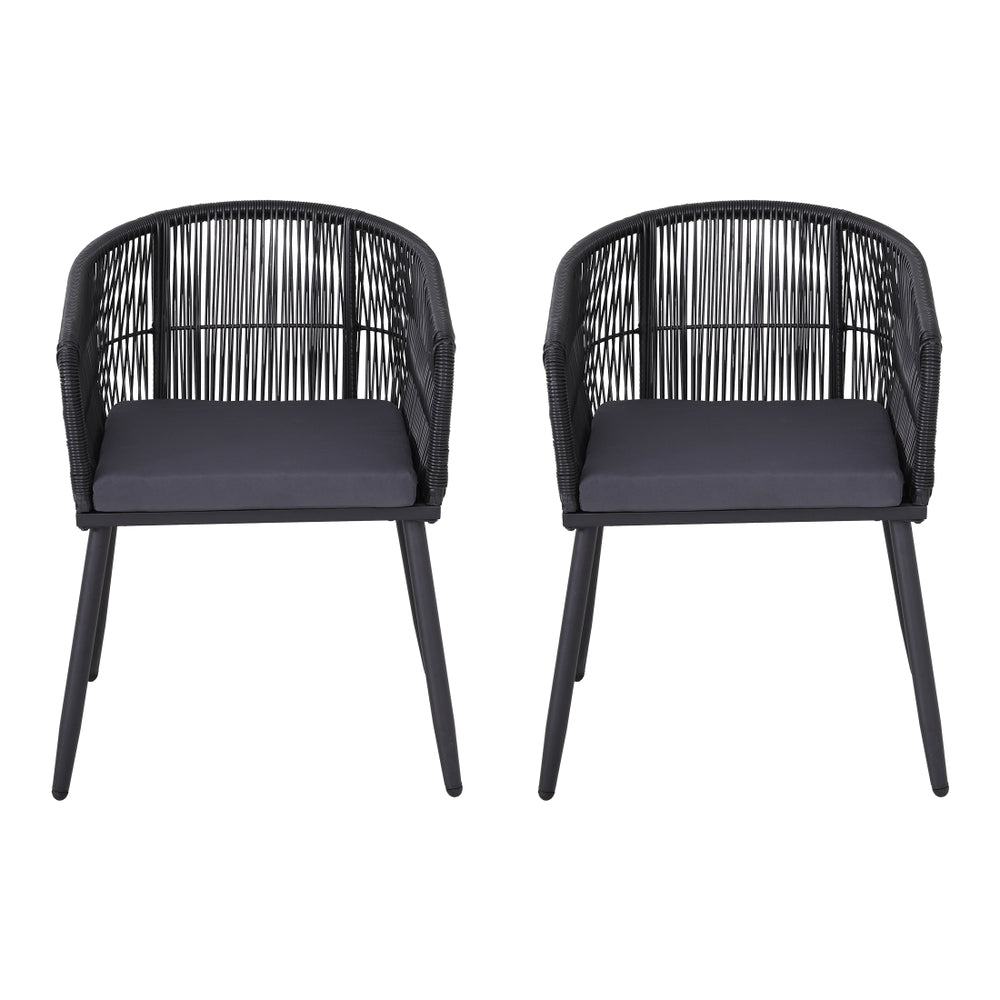Gardeon 2PC Outdoor Dining Chairs Wicker Steel Black