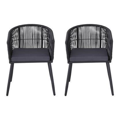 Gardeon 2PC Outdoor Dining Chairs Wicker Steel Black