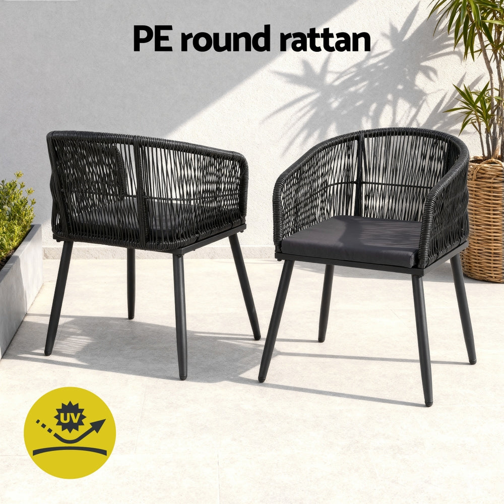 Gardeon 2PC Outdoor Dining Chairs Wicker Steel Black