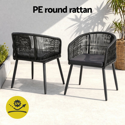 Gardeon 2PC Outdoor Dining Chairs Wicker Steel Black