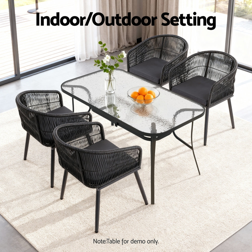 Gardeon 2PC Outdoor Dining Chairs Wicker Steel Black