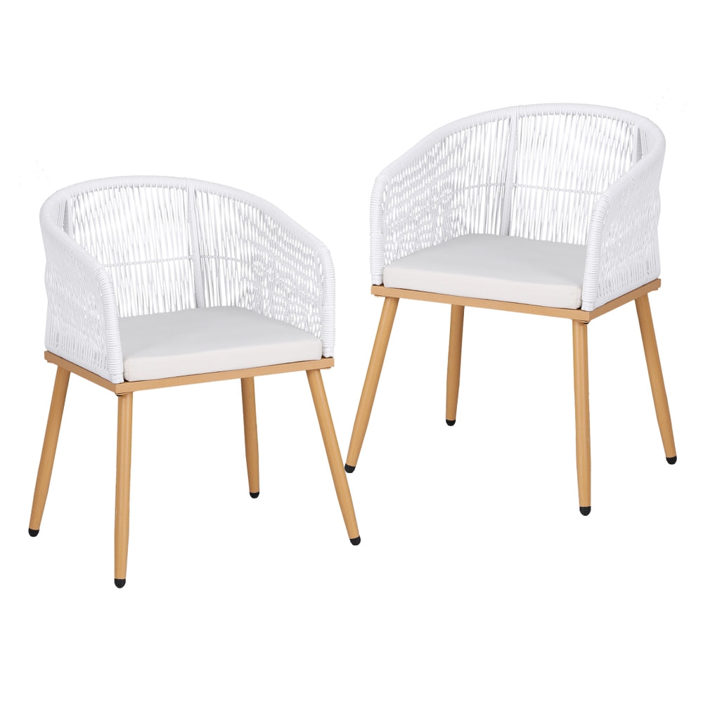 Gardeon 2PC Outdoor Dining Chairs Wicker Steel White
