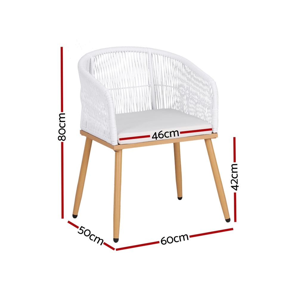 Gardeon 2PC Outdoor Dining Chairs Wicker Steel White