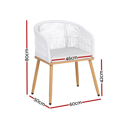 Gardeon 2PC Outdoor Dining Chairs Wicker Steel White