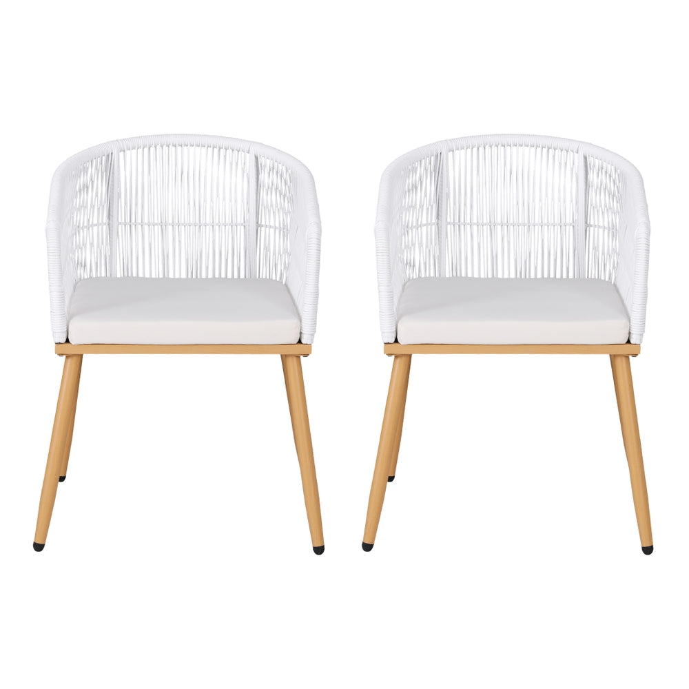 Gardeon 2PC Outdoor Dining Chairs Wicker Steel White