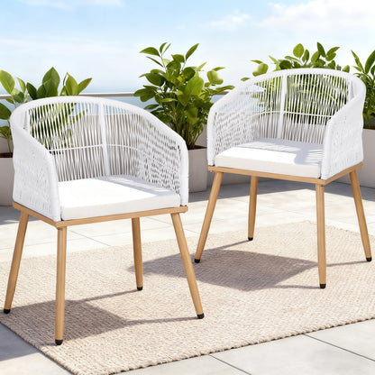 Gardeon 2PC Outdoor Dining Chairs Wicker Steel White