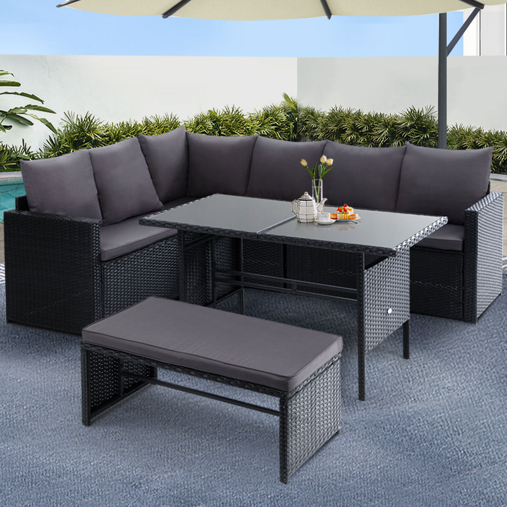 8 Seater Wicker Outdoor Furniture Dining Setting - Black