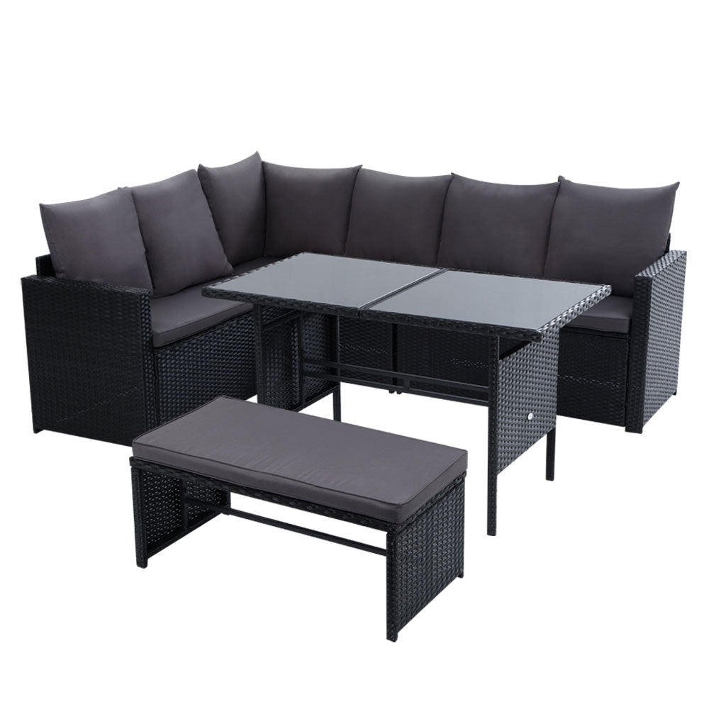 8 Seater Wicker Outdoor Furniture Dining Setting - Black