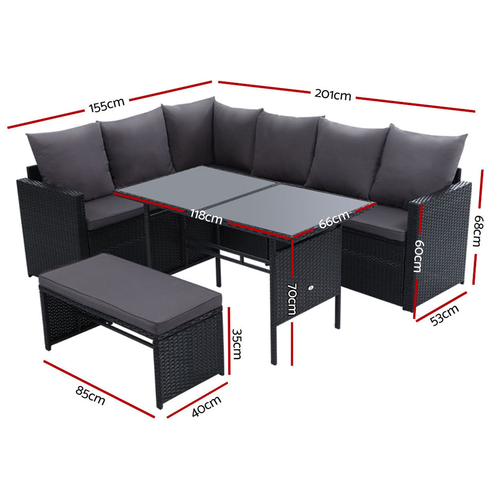 8 Seat Wicker Outdoor Dining Set - Black