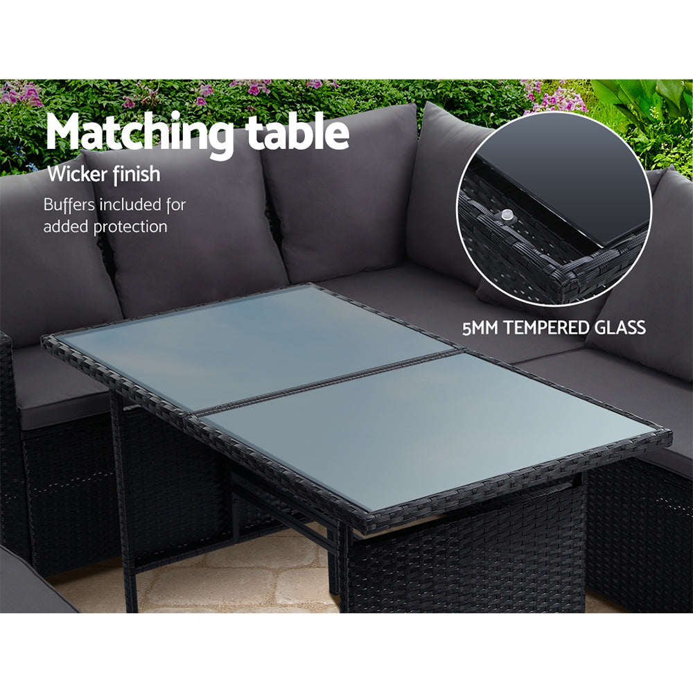 8 Seat Wicker Outdoor Dining Set - Black