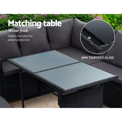 8 Seat Wicker Outdoor Dining Set - Black