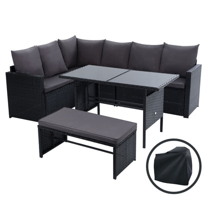 8 Seat Wicker Outdoor Dining Set - Black