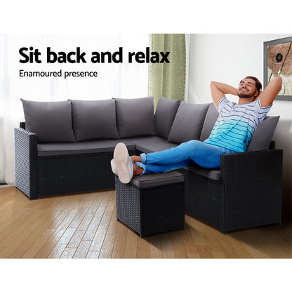 9 Seat Outdoor Wicker Dining Set - Black Cover