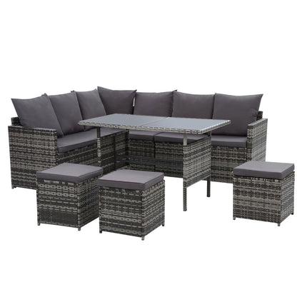 Outdoor Furniture Dining Setting Sofa Set Lounge Wicker 9 Seater Mixed Grey