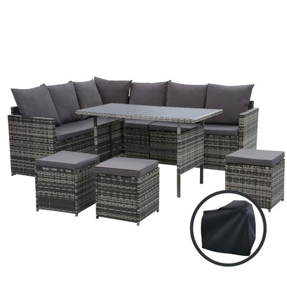 Outdoor Dining Set Sofa Lounge Setting Chairs Table Ottoman Grey Cover