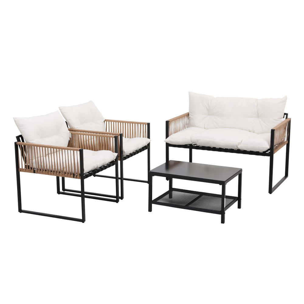 4 Seater Outdoor Sofa Set 4PCS Table Chair Set Garden Patio Furniture