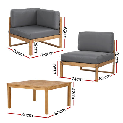 Outdoor Sofa Set Wooden Couch Lounge Setting 5PCS