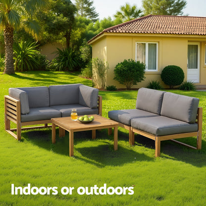 Outdoor Sofa Set Wooden Couch Lounge Setting 5PCS