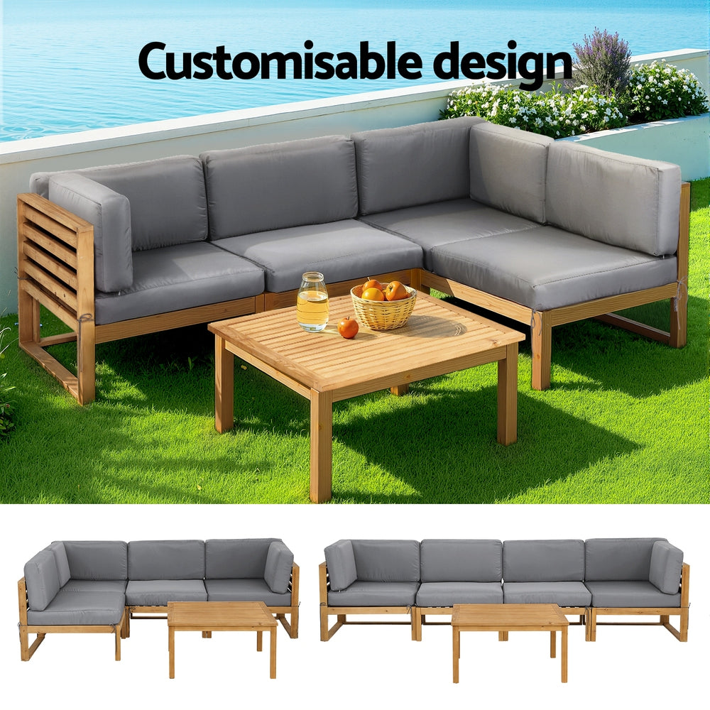 Outdoor Sofa Set Wooden Couch Lounge Setting 5PCS