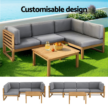 Outdoor Sofa Set Wooden Couch Lounge Setting 5PCS