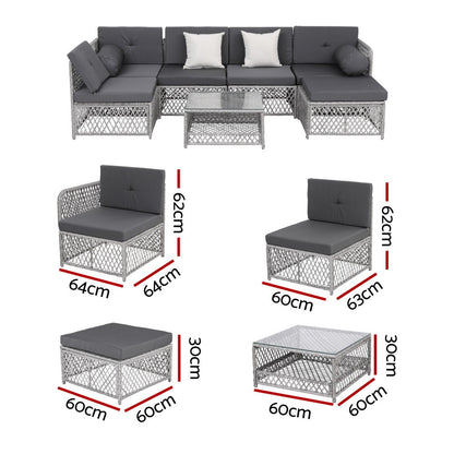 6 Seater Outdoor Sofa Set 7PCS Table Chair Set Garden Rattan Patio Furniture