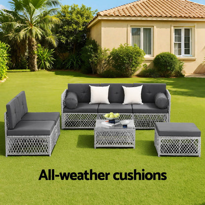 6 Seater Outdoor Sofa Set 7PCS Table Chair Set Garden Rattan Patio Furniture
