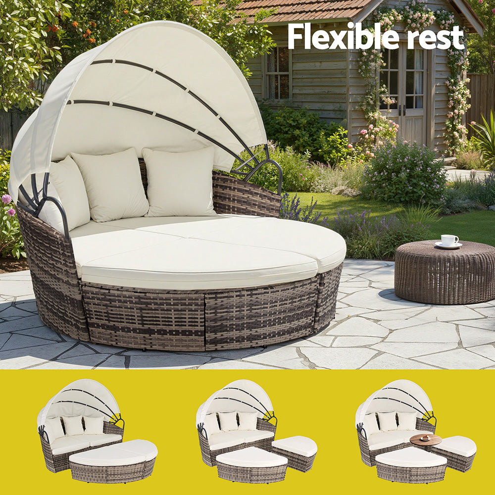 Outdoor Day Bed Sun Lounge Setting Wicker Lounger Furniture Patio Beige Set of 3