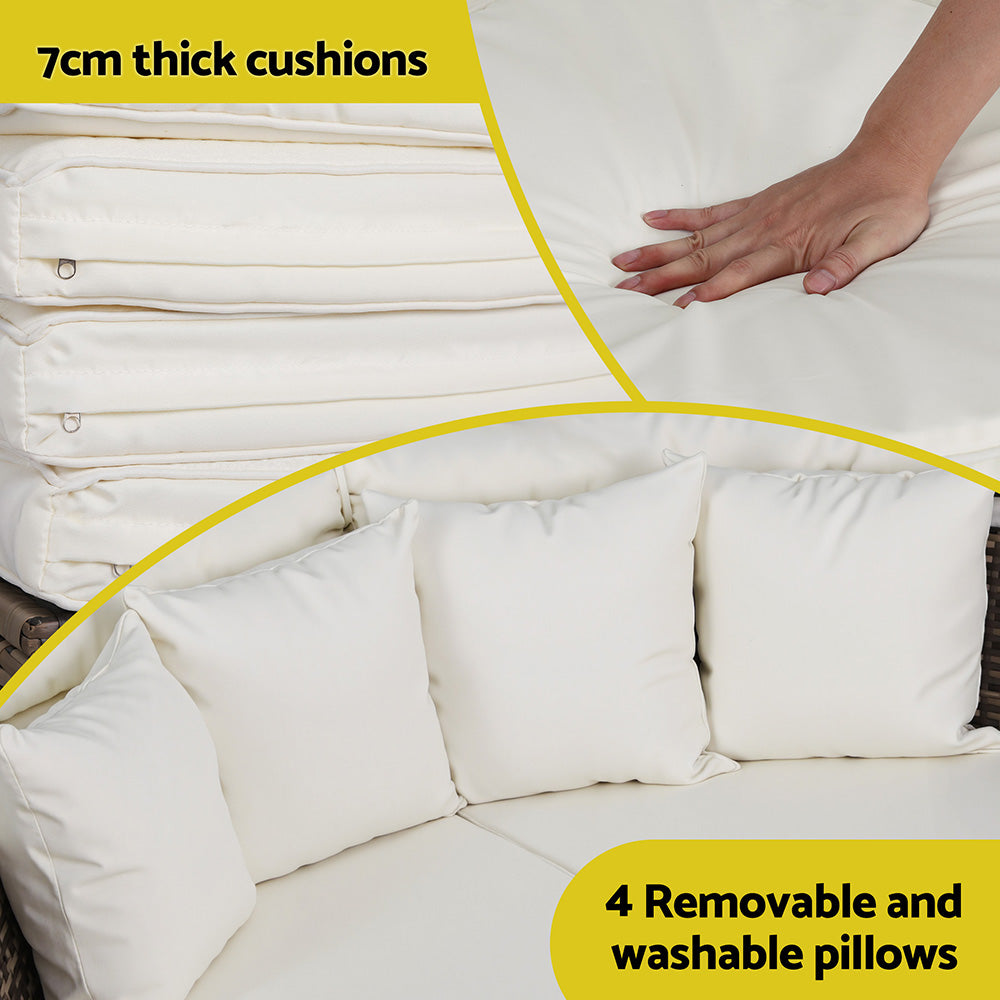 Outdoor Day Bed Sun Lounge Setting Wicker Lounger Furniture Patio Beige Set of 3