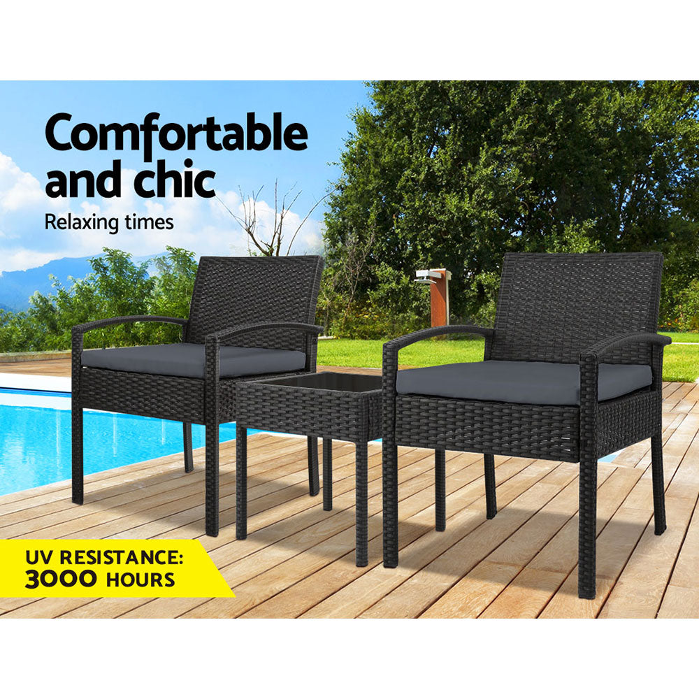 3PC Patio Furniture Bistro Set Wicker Outdoor Lounge Setting Black