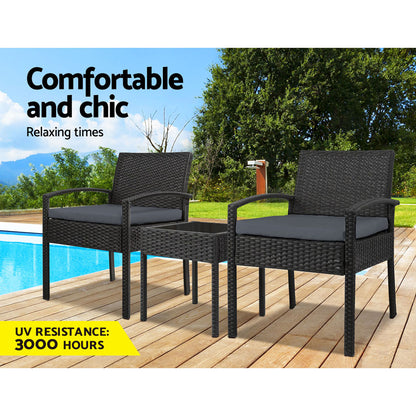 3PC Patio Furniture Bistro Set Wicker Outdoor Lounge Setting Black