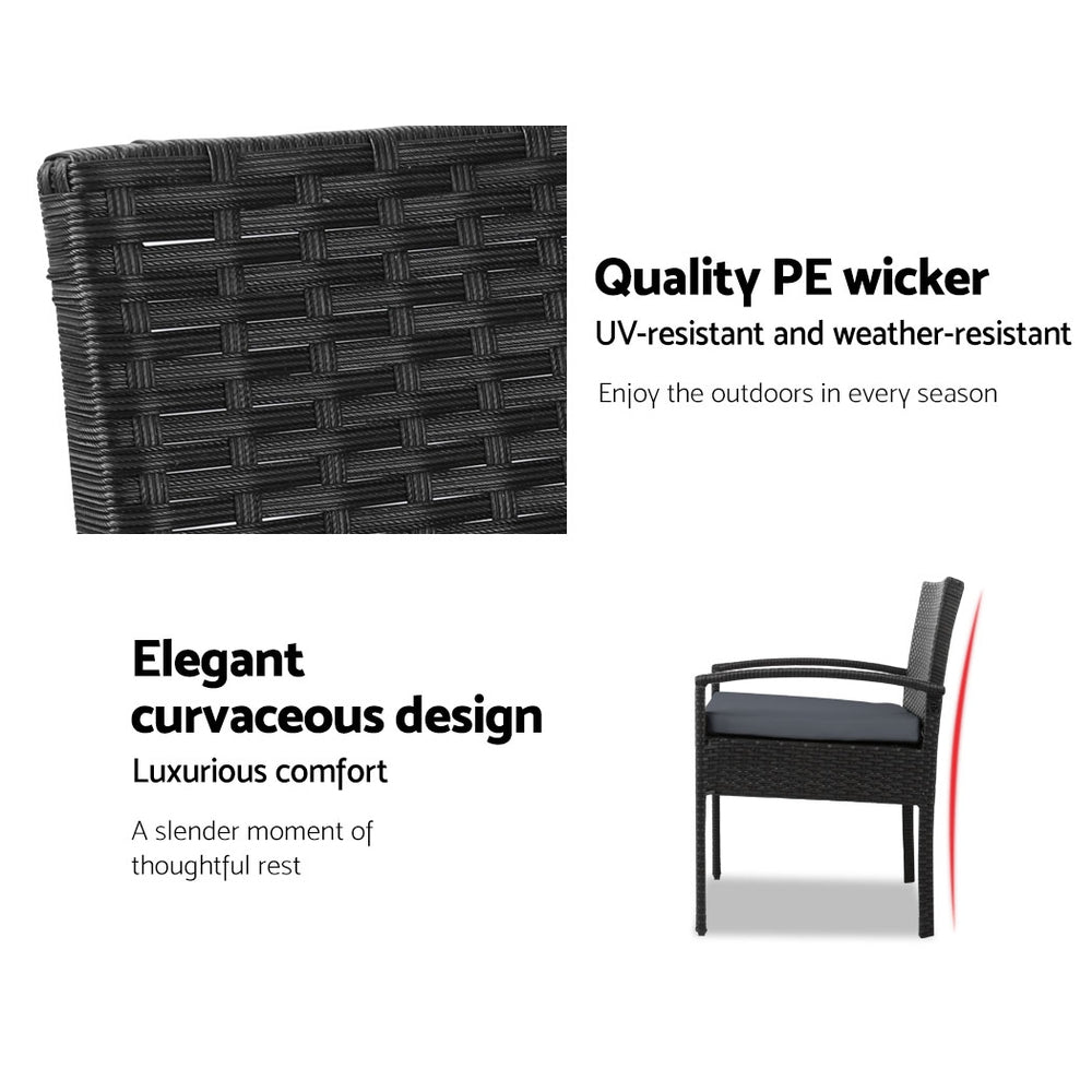 3PC Patio Furniture Bistro Set Wicker Outdoor Lounge Setting Black