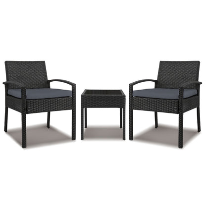 3PC Patio Furniture Bistro Set Wicker Outdoor Lounge Setting Black