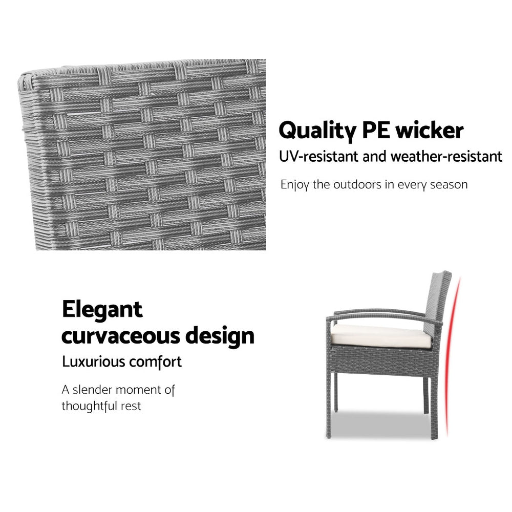 3PC Patio Furniture Bistro Set Wicker Outdoor Lounge Setting Grey