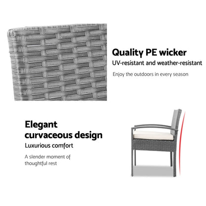 3PC Patio Furniture Bistro Set Wicker Outdoor Lounge Setting Grey