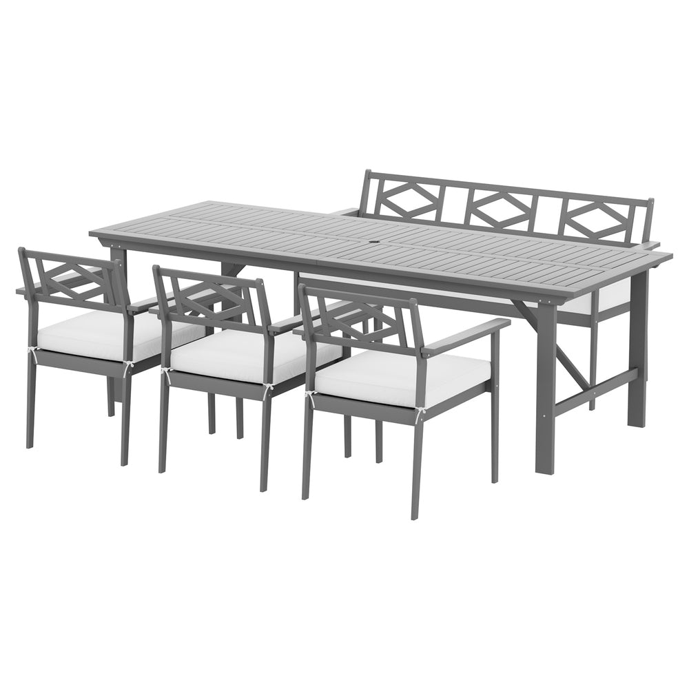 5 Piece Outdoor Dining Set Wooden Table Chairs Setting Grey