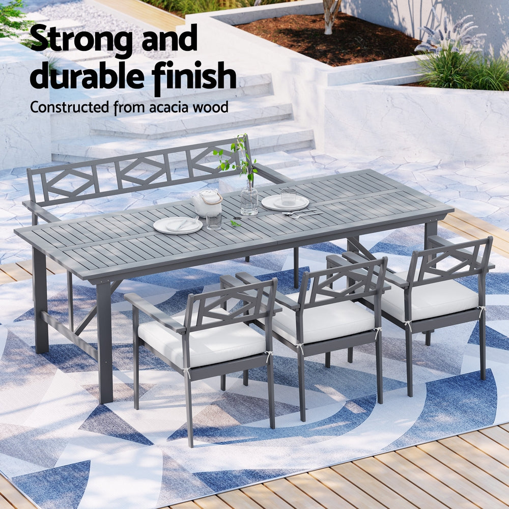 5 Piece Outdoor Dining Set Wooden Table Chairs Setting Grey