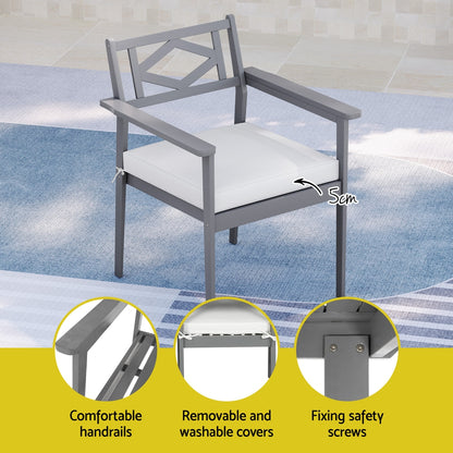 5 Piece Outdoor Dining Set Wooden Table Chairs Setting Grey