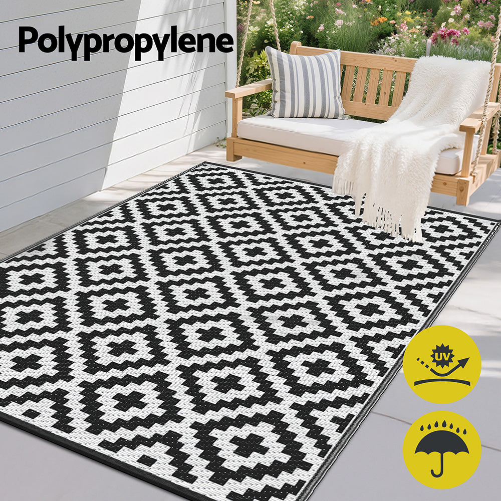 Outdoor Rugs 120x180cm Reversible Area Mat Dual-Sided Patio Rug - Cross