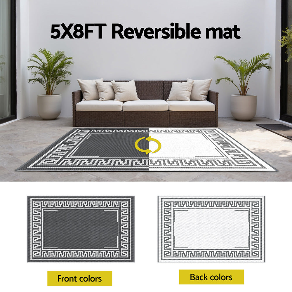 Outdoor Rugs 152x244cm Reversible Area Mat Dual-Sided Patio Rug - Greek Key