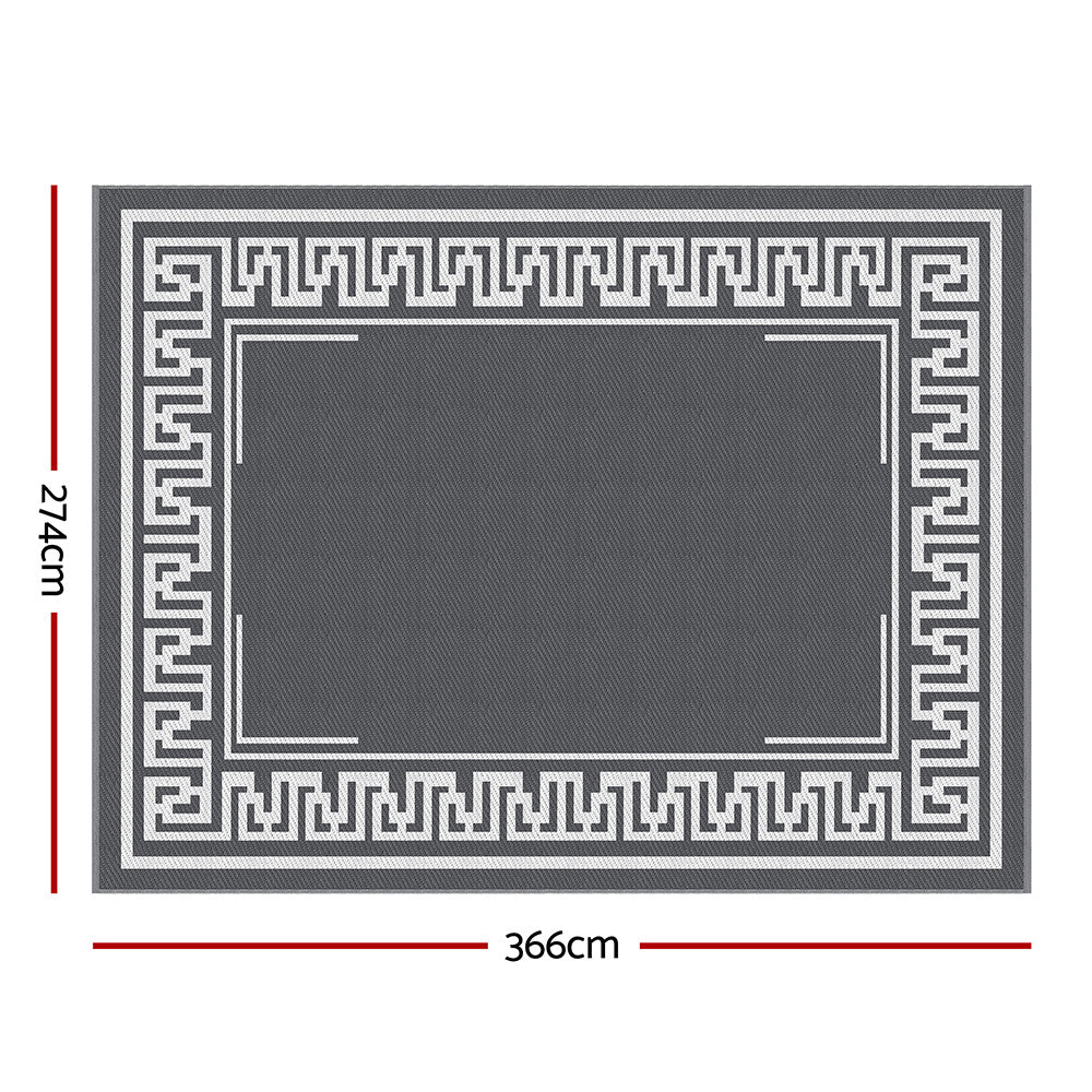 Outdoor Rugs 274x366cm Reversible Area Mat Dual-Sided Patio Rug - Greek Key