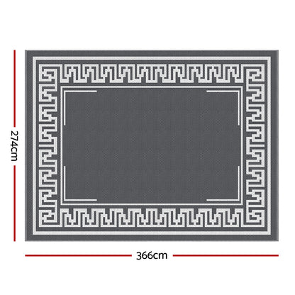 Outdoor Rugs 274x366cm Reversible Area Mat Dual-Sided Patio Rug - Greek Key