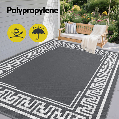 Outdoor Rugs 274x366cm Reversible Area Mat Dual-Sided Patio Rug - Greek Key
