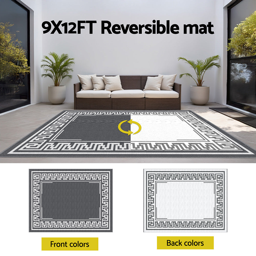Outdoor Rugs 274x366cm Reversible Area Mat Dual-Sided Patio Rug - Greek Key