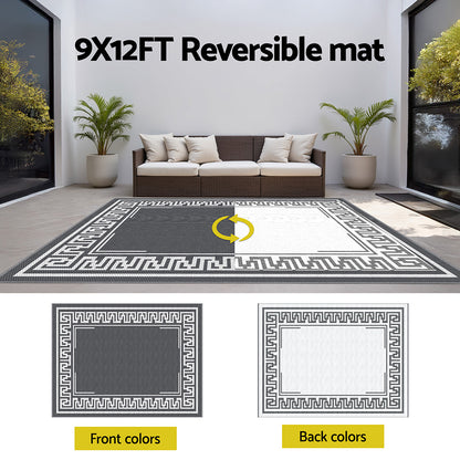 Outdoor Rugs 274x366cm Reversible Area Mat Dual-Sided Patio Rug - Greek Key