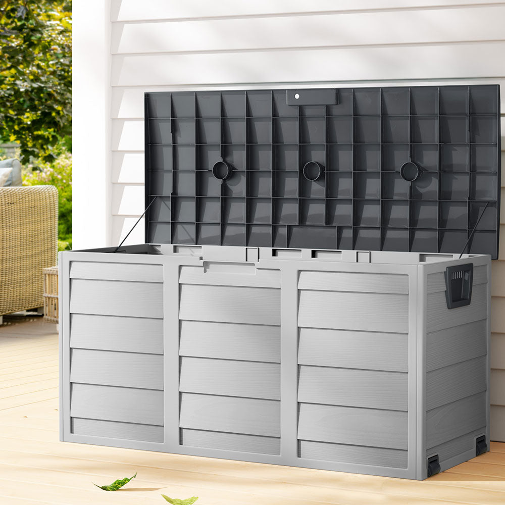 Outdoor Storage Box 290L Lockable Organiser Garden Deck Shed Tool - Grey