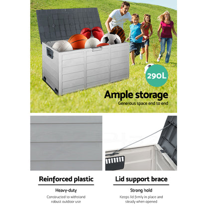 Outdoor Storage Box 290L Lockable Organiser Garden Deck Shed Tool - Grey